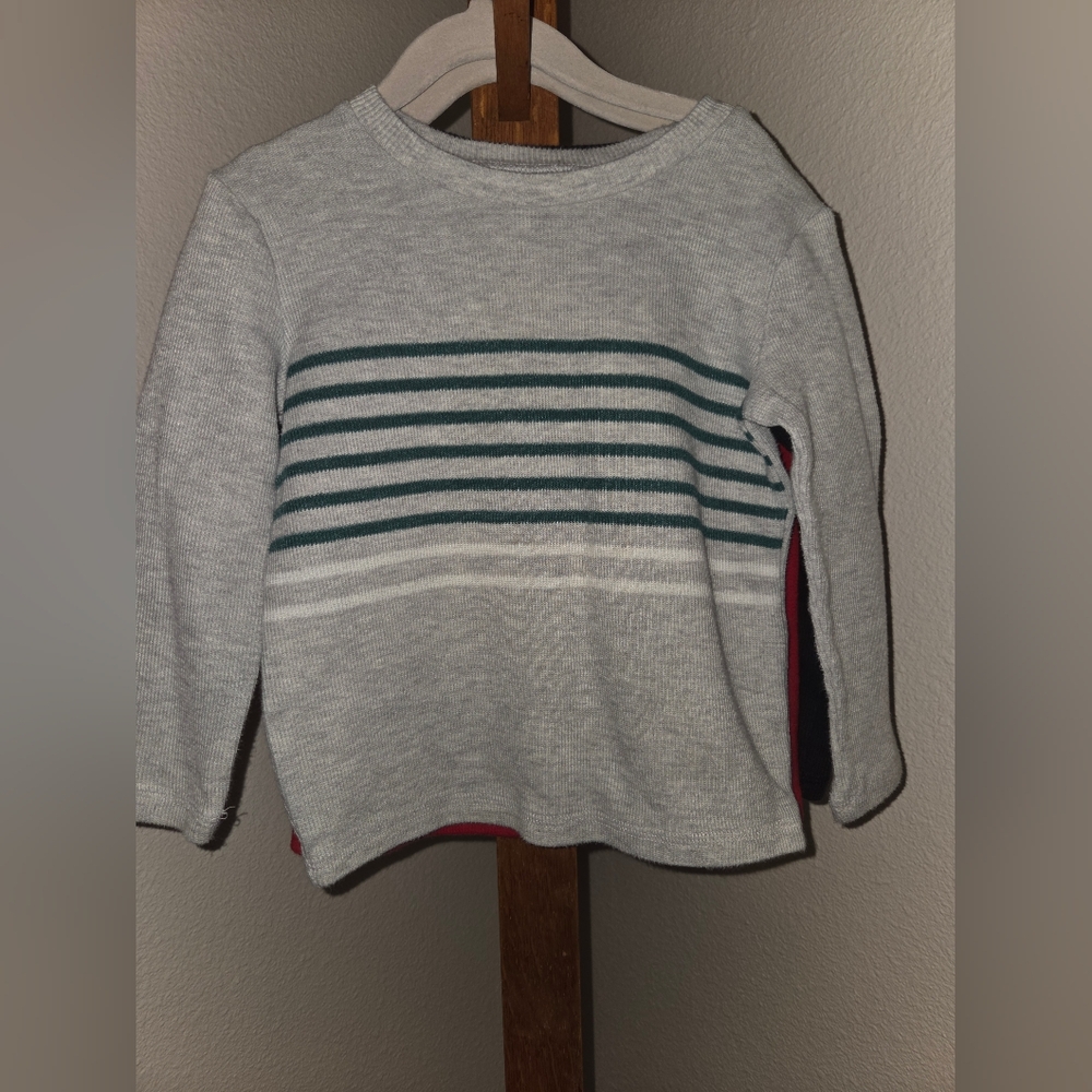 Jumping Beans Gray Sweater with Green and White Stripes